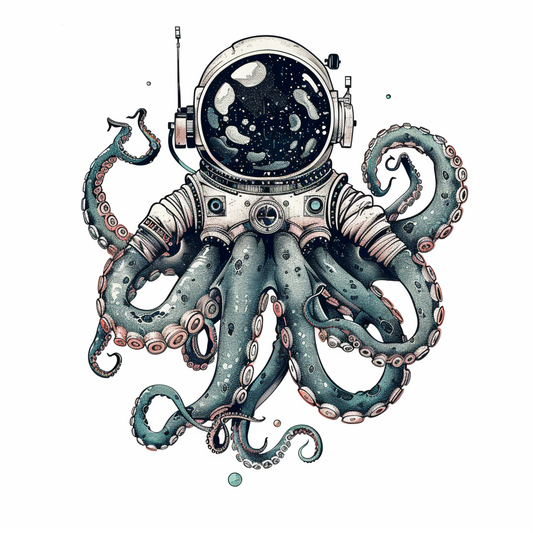 Sticker of an Octopus astronaut majestic Expressive surreal Vinyl Decal Sticker for Car, Laptop, Tumbler and more # F015420
