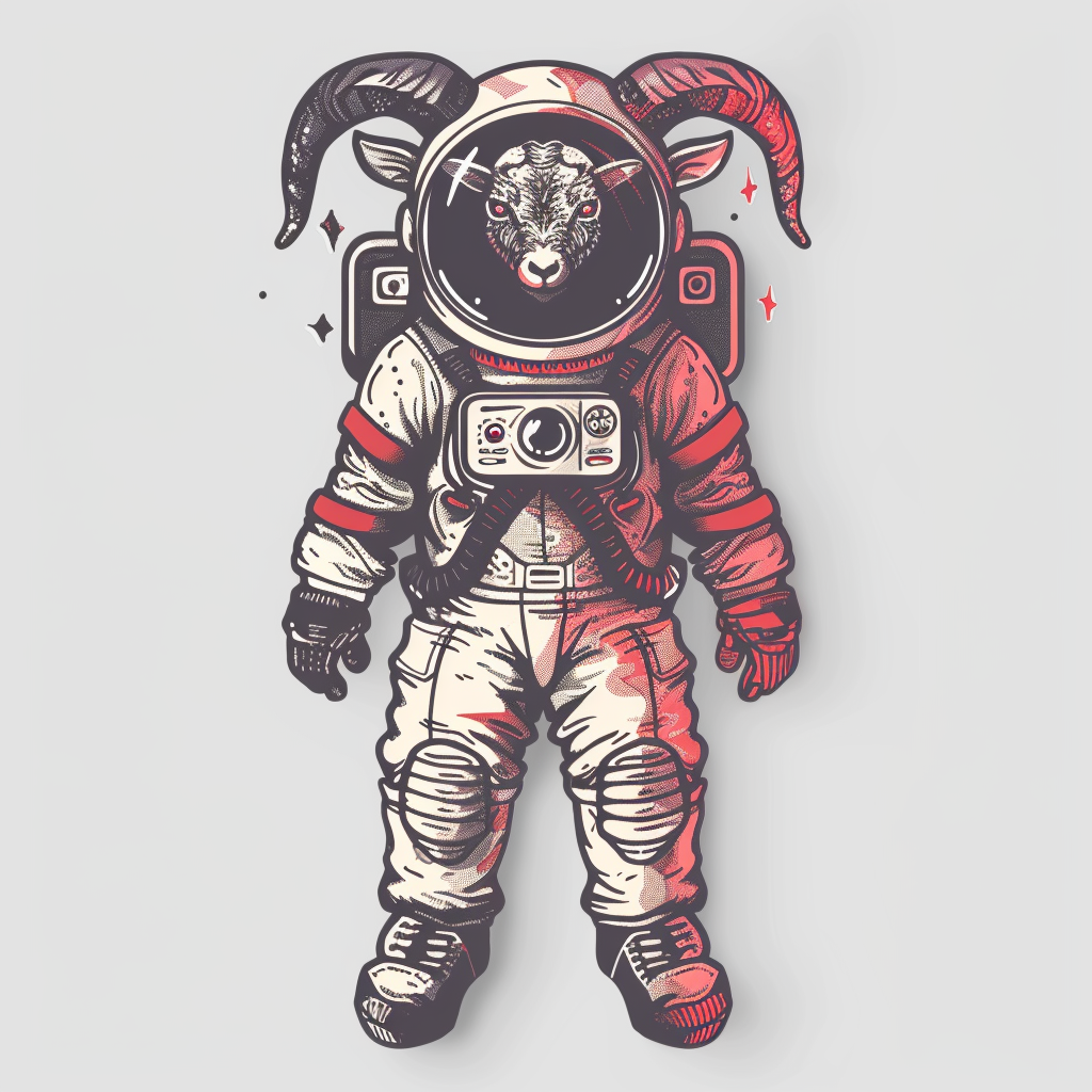 Goat majestic Astronaut Expressive surreal Vinyl Decal Sticker for Car, Laptop, Tumbler and more # F020489-4" x 4"