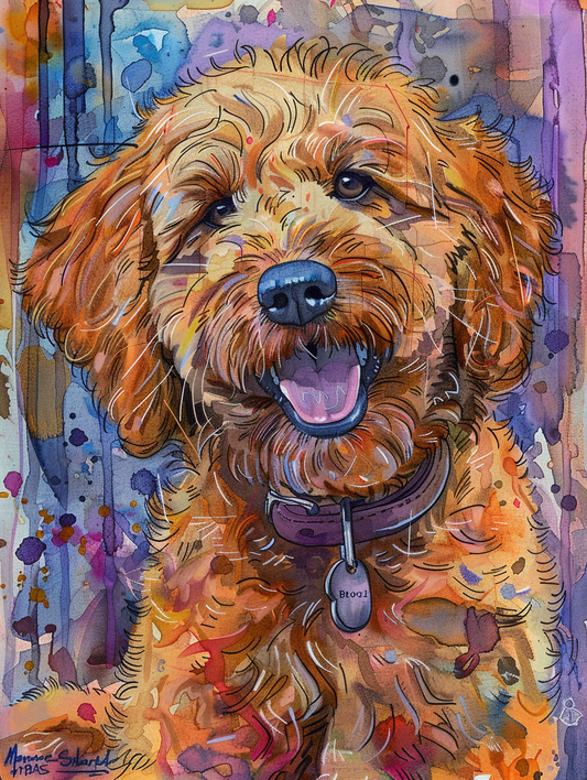 Poster of Goldendoodle dog Expressive surreal Poster # F024248