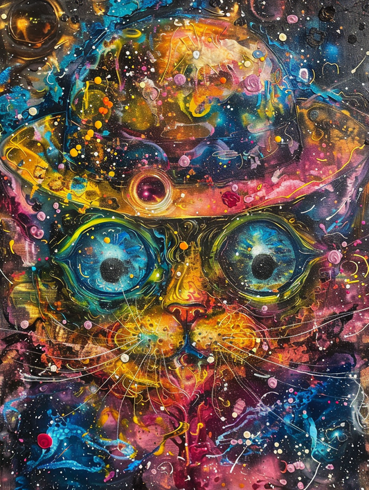 Colorful space Persian cat with a hat Expressive surreal Poster # F025342