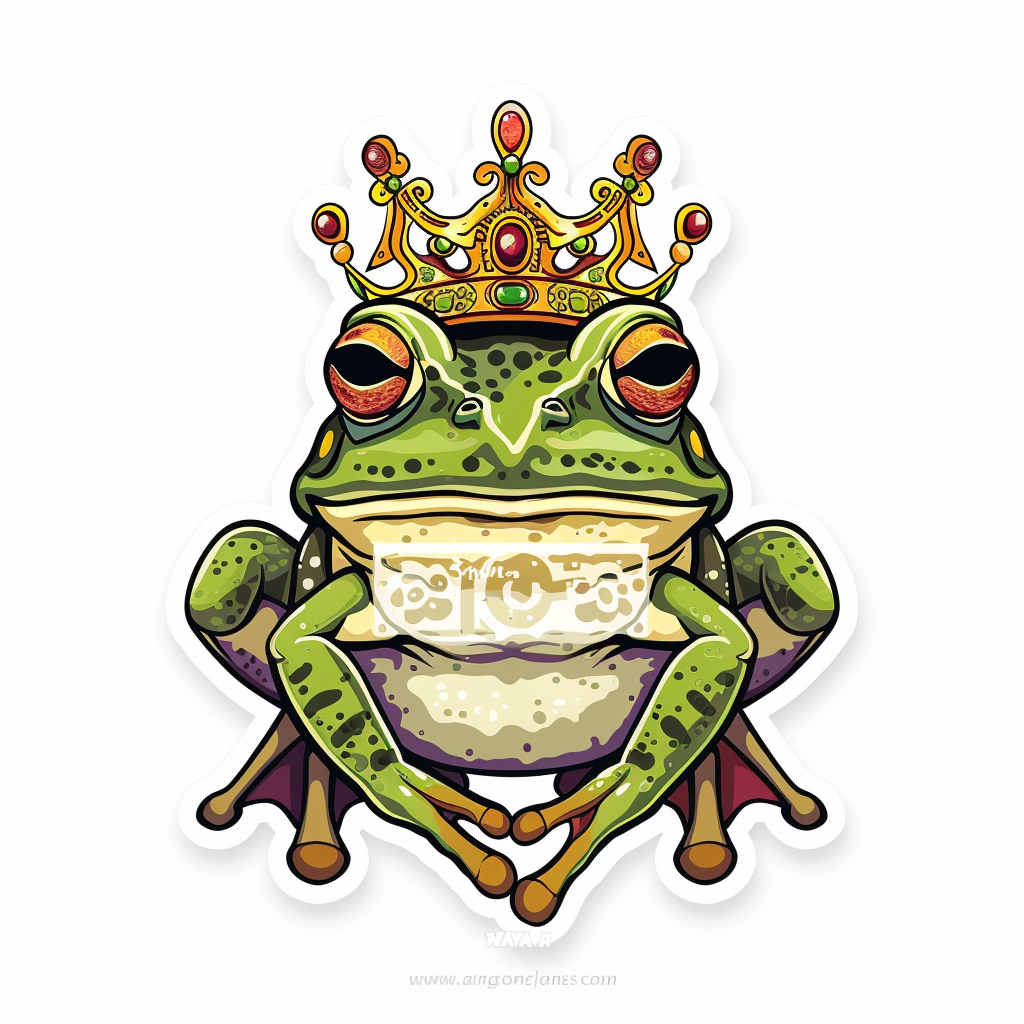 Sticker of a Frog crowned majestic Expressive surreal Vinyl Decal Sticker for Car, Laptop, Tumbler and more # F016673