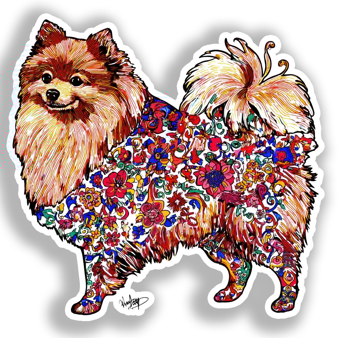 Pomeranian Dog Vinyl Decal Sticker for Car, Laptop, Tumbler and more # A017416-4" x 4"