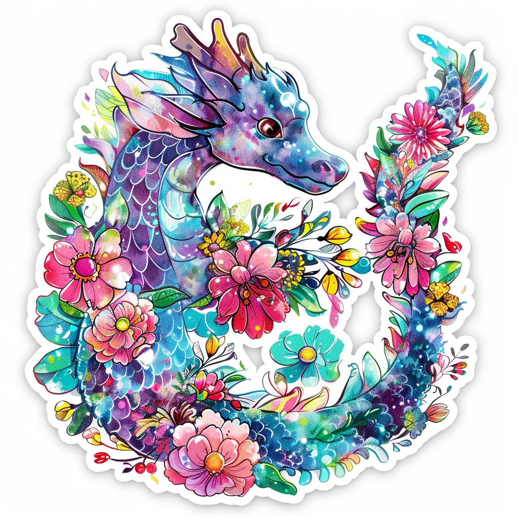 Dragon floral majestic Expressive surreal Vinyl Decal Sticker for Car, Laptop, Tumbler and more # F019026