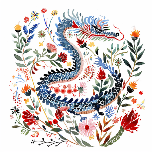 Dragon floral majestic Expressive surreal Vinyl Decal Sticker for Car, Laptop, Tumbler and more # F019066-4" x 4"