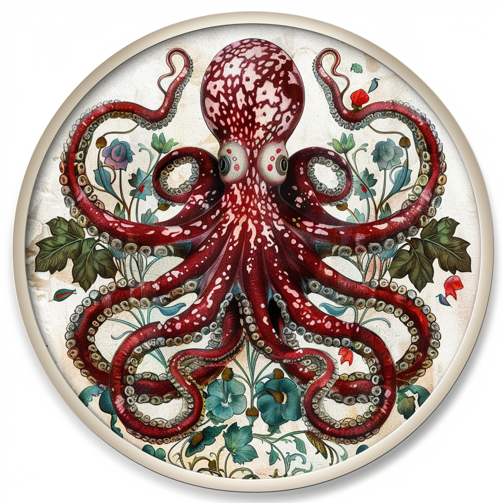 Sticker of a Octopus heartcore majestic Expressive surreal Vinyl Decal Sticker for Car, Laptop, Tumbler and more # F015733