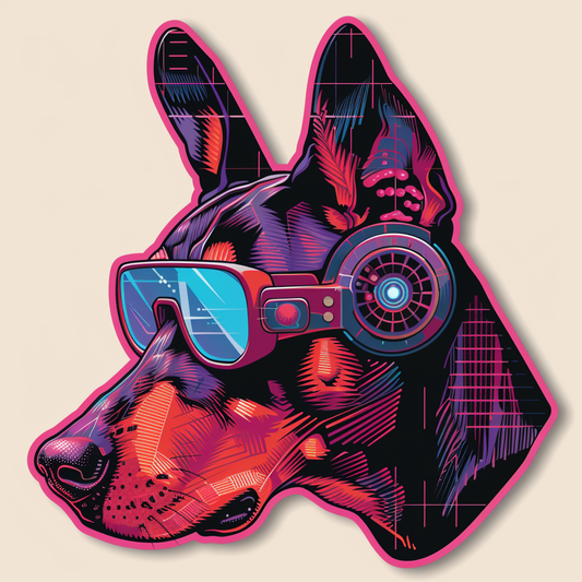 Doberman Pinscher Dog cyber punk Expressive surreal Vinyl Decal Sticker for Car, Laptop, Tumbler and more # F019444-4" x 4"