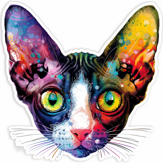 Adorable Cornish Rex Cat Expressive surreal Vinyl Decal Sticker for Car, Laptop, Tumbler and more # F021332-4" x 4"