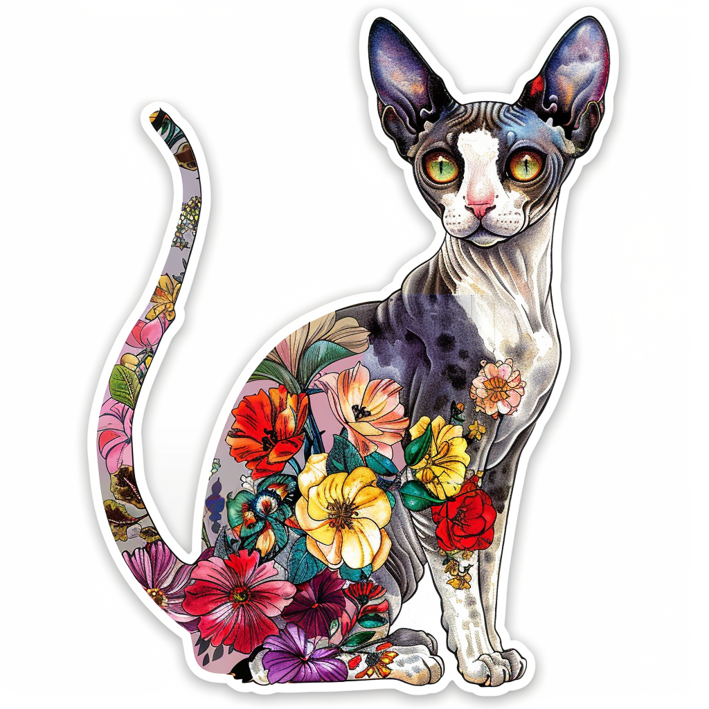 Adorable Cornish Rex Cat Expressive surreal Vinyl Decal Sticker for Car, Laptop, Tumbler and more # F021435-4" x 4"