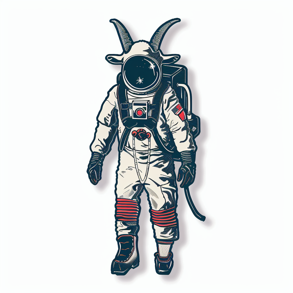 Goat majestic Astronaut Expressive surreal Vinyl Decal Sticker for Car, Laptop, Tumbler and more # F020502-4" x 4"