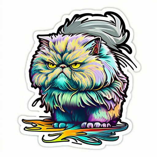 Persian cat with a thick fluffy white Expressive surreal Vinyl Decal Sticker for Car, Laptop, Tumbler and more # F016575