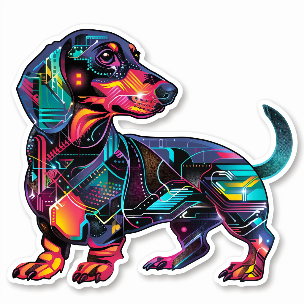 Dachshund Dog cyber punk Vinyl Decal Sticker for Car, Laptop, Tumbler and more # F012909