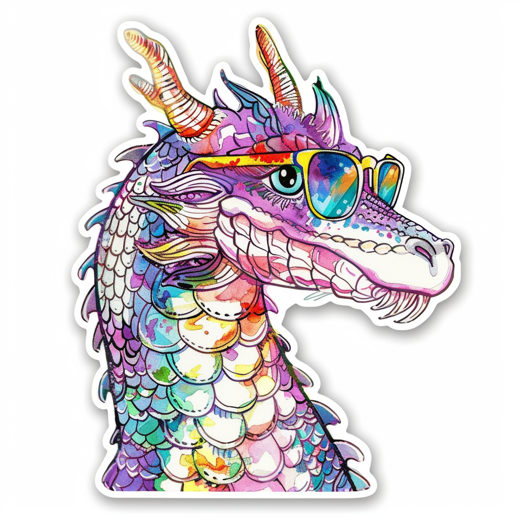 Dragon wearing sunglasses majestic Expressive surreal Vinyl Decal Sticker for Car, Laptop, Tumbler and more # F018929