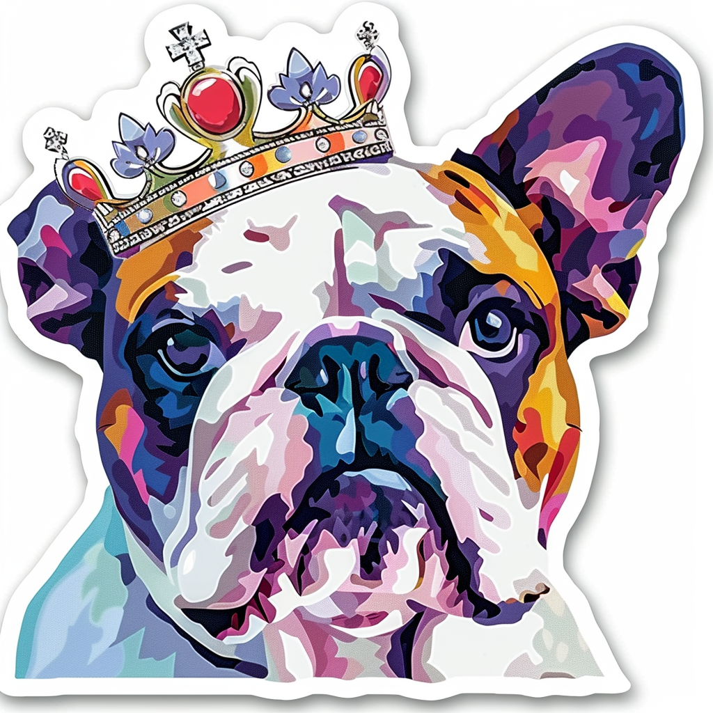 Sticker of a Bulldog Dog crowned majestic Expressive surreal Vinyl Decal Sticker for Car, Laptop, Tumbler and more # F017270