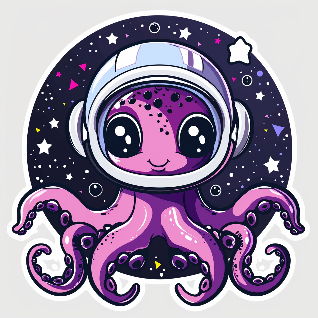 Sticker of a Cute and Adorable Octopus full body space suit Expressive surreal Vinyl Decal Sticker for Car, Laptop, Tumbler and more # F015911