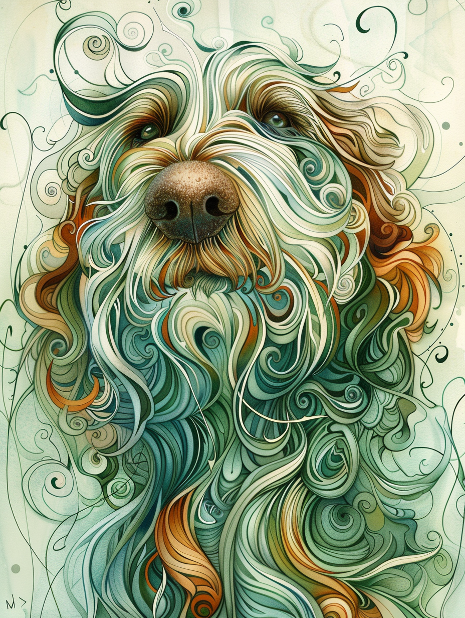 Poster of Goldendoodle dog Expressive surreal Poster # F024265