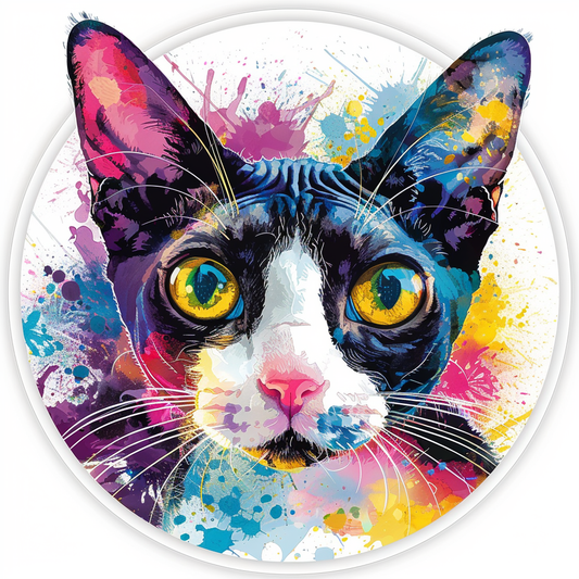 Adorable Cornish Rex Cat Expressive surreal Vinyl Decal Sticker for Car, Laptop, Tumbler and more # F021330-4" x 4"