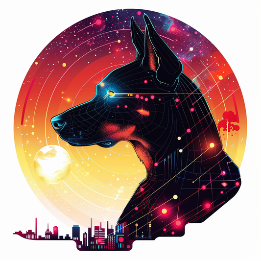 Doberman Pinscher Dog cyber punk Expressive surreal Vinyl Decal Sticker for Car, Laptop, Tumbler and more # F019433-4" x 4"