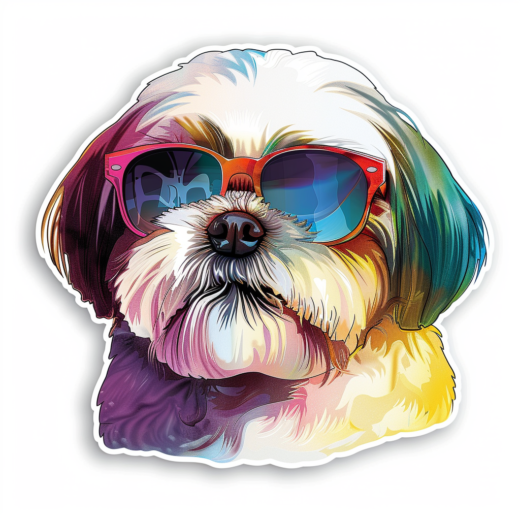 Shih Tzu Dog wearing sunglasses majestic Expressive surreal Vinyl Decal Sticker for Car, Laptop, Tumbler and more # F018725