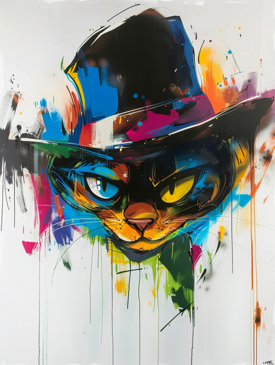 Colorful space Savannah cat with a hat Expressive surreal Poster # F025247