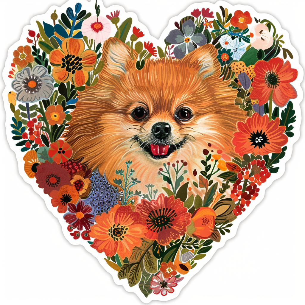 Sticker of a Pomeranian Dog majestic Expressive surreal Heartcore Vinyl Decal Sticker for Car, Laptop, Tumbler and more # F014143