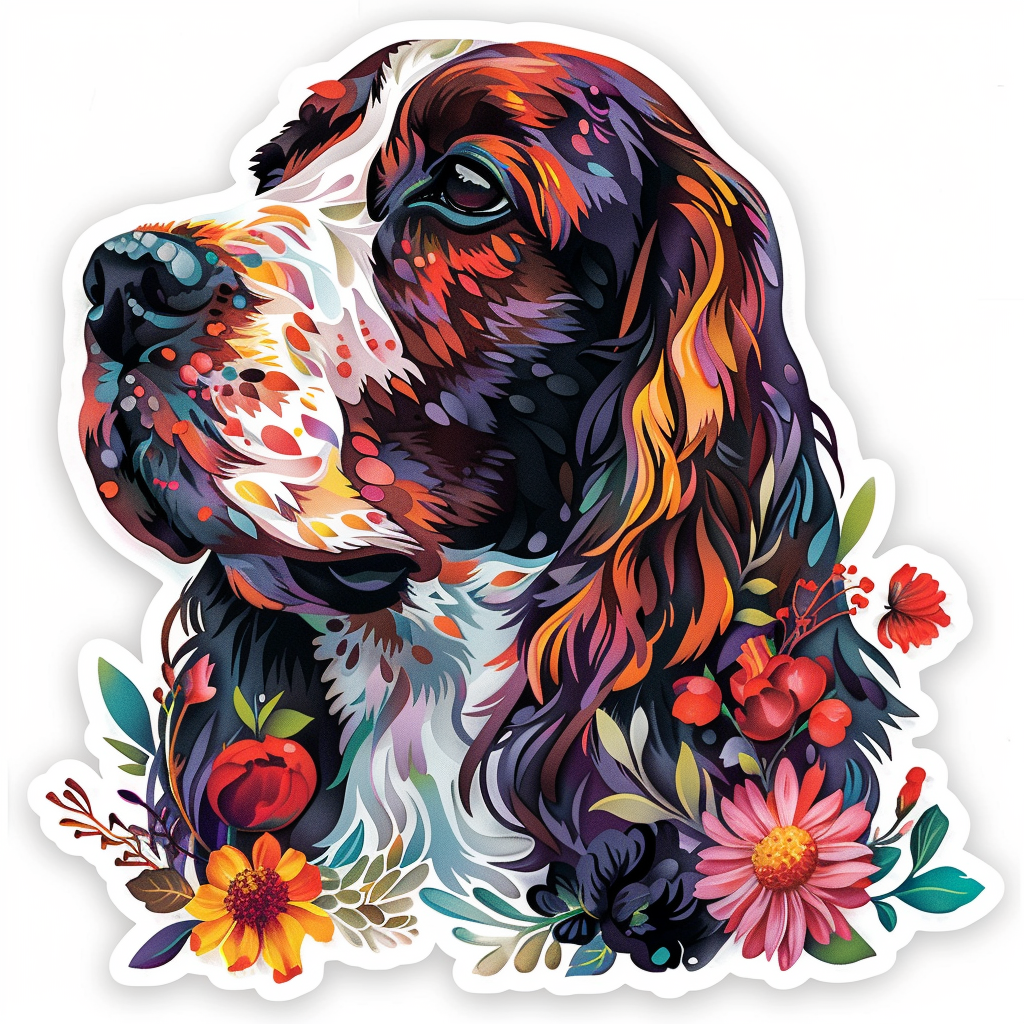 Cocker Spaniel Dog floral majestic Expressive surreal Vinyl Decal Sticker for Car, Laptop, Tumbler and more # F020047-4" x 4"