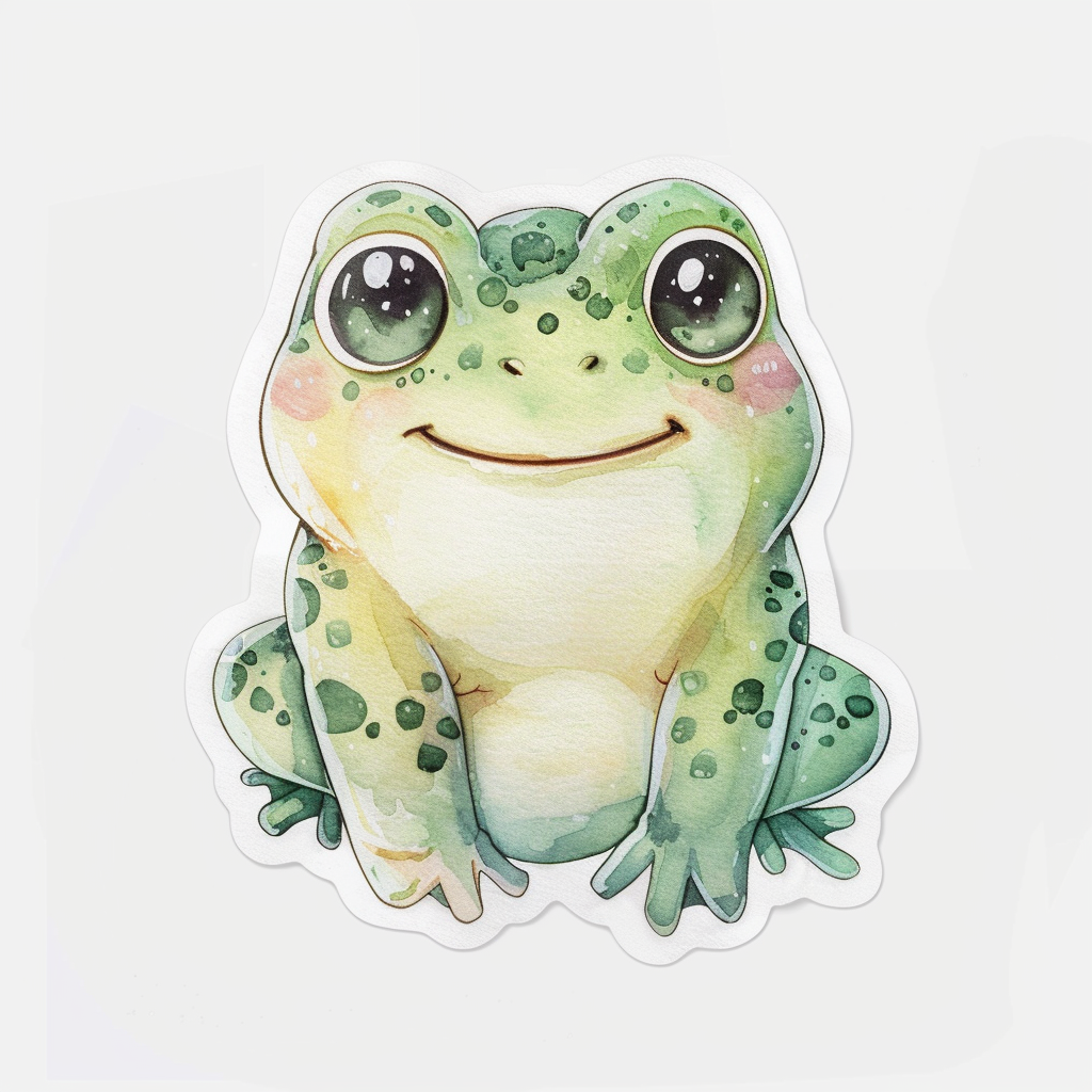 Sticker of an Adorable Frog with chubby cheeks Expressive surreal Vinyl Decal Sticker for Car, Laptop, Tumbler and more # F015891