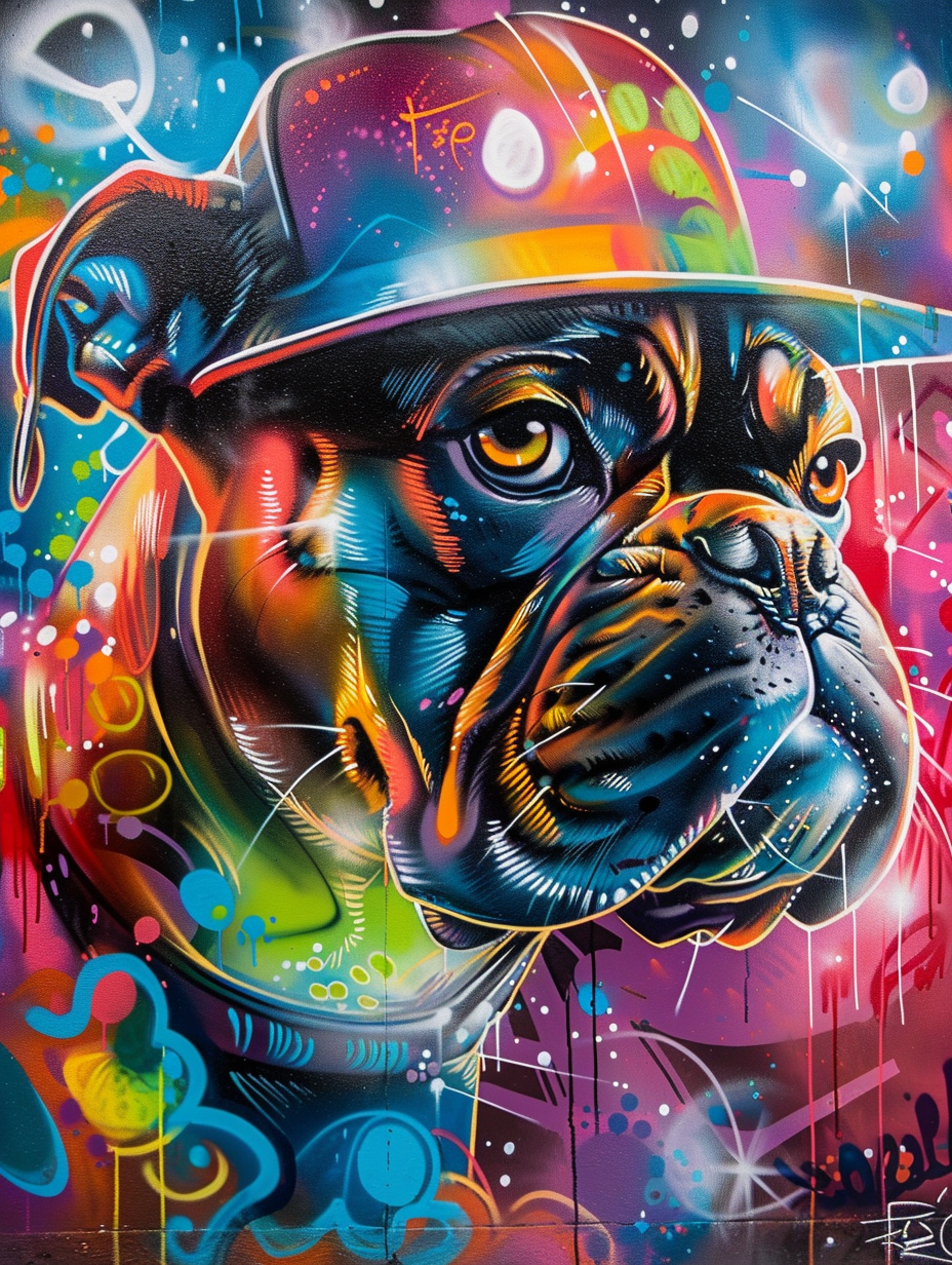 Colorful space Boxer dog with a hat Expressive surreal Poster # F024426