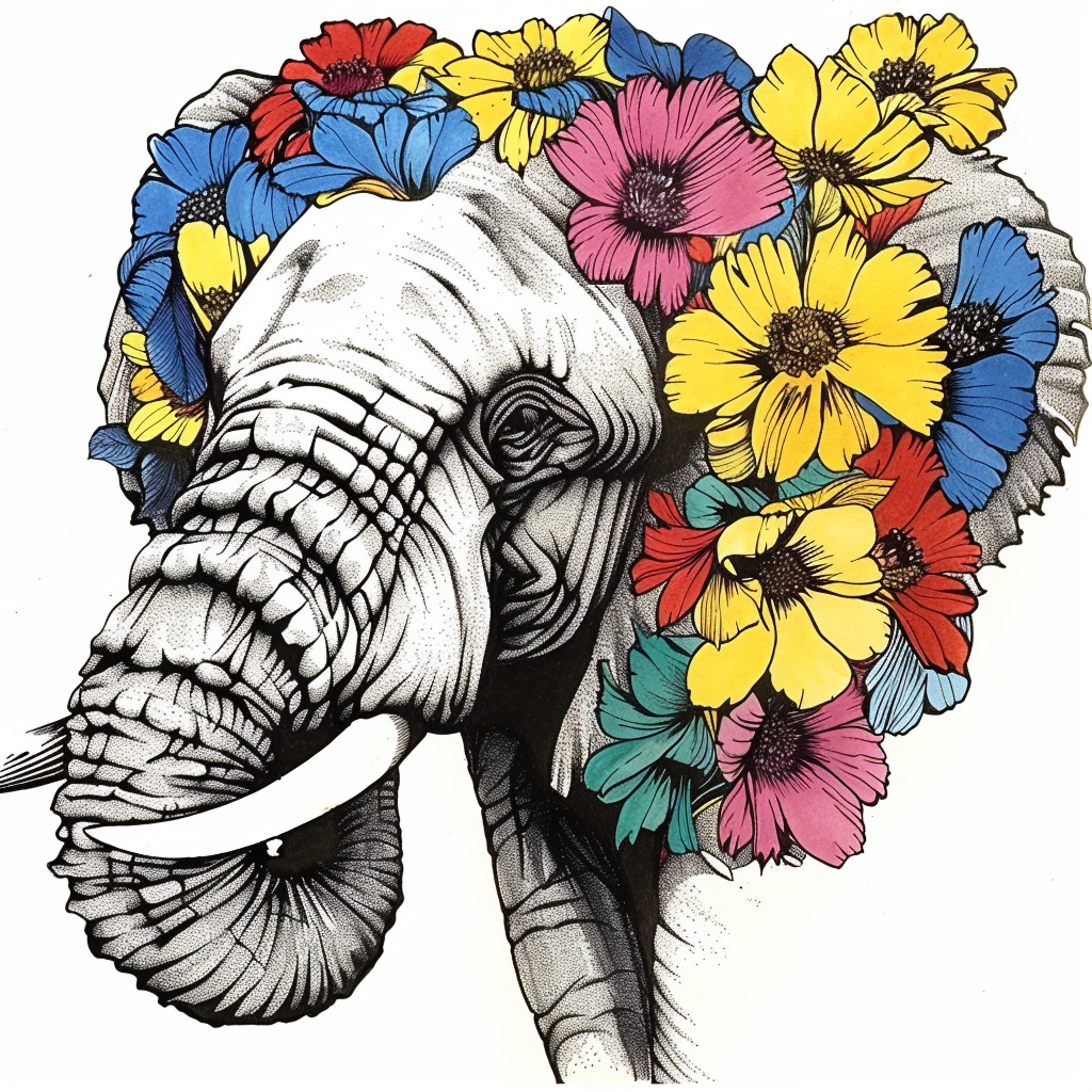 Elephant Expressive surreal Vinyl Decal Sticker for Car, Laptop, Tumbler and more # F022259-4" x 4"