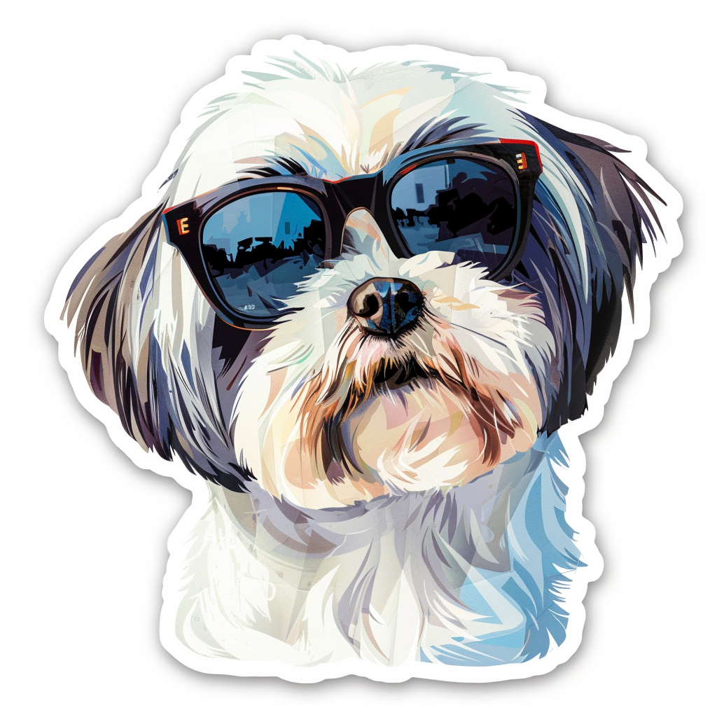 Shih Tzu Dog wearing sunglasses majestic Expressive surreal Vinyl Decal Sticker for Car, Laptop, Tumbler and more # F018734