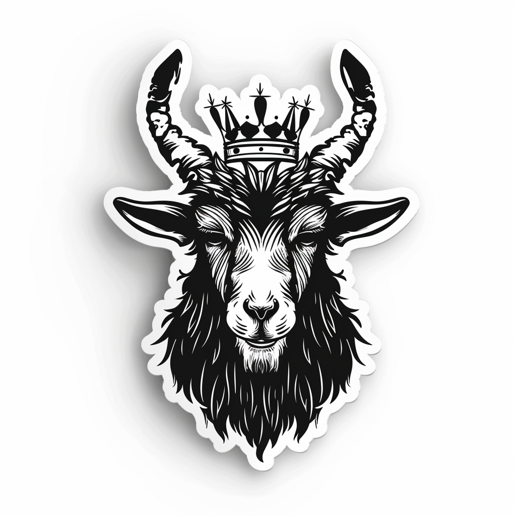 Goat Crowned majestic Expressive surreal Vinyl Decal Sticker for Car, Laptop, Tumbler and more # F020550-4" x 4"