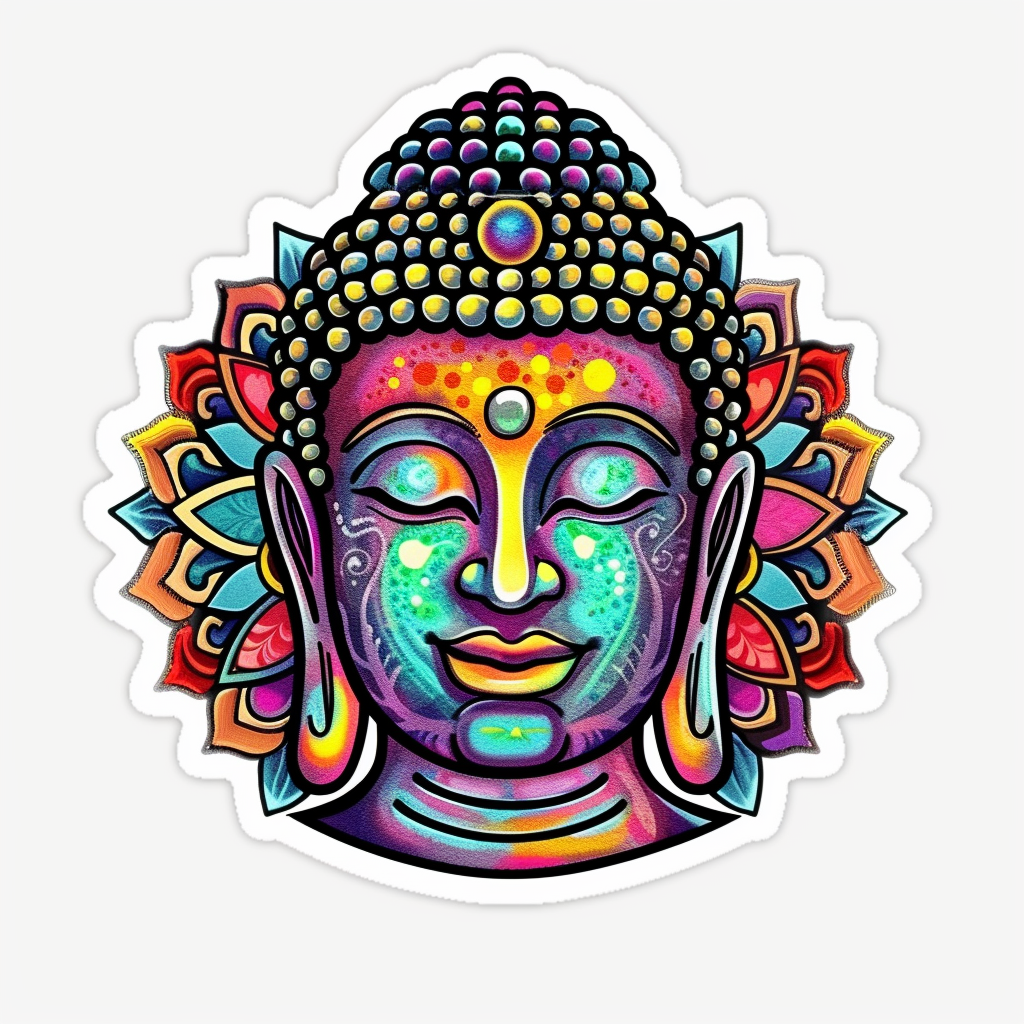 Buddha cartoon majestic Expressive surreal Vinyl Decal Sticker for Car, Laptop, Tumbler and more # F017014