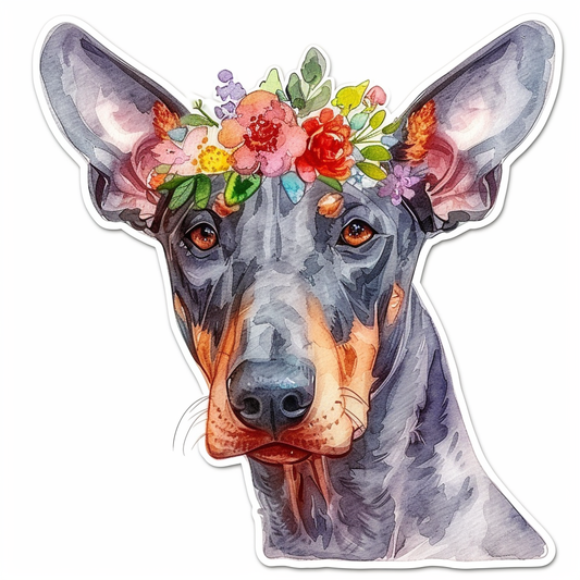 Adorable Doberman Pinscher Dog with Expressive surreal Vinyl Decal Sticker for Car, Laptop, Tumbler and more # F019674-4" x 4"