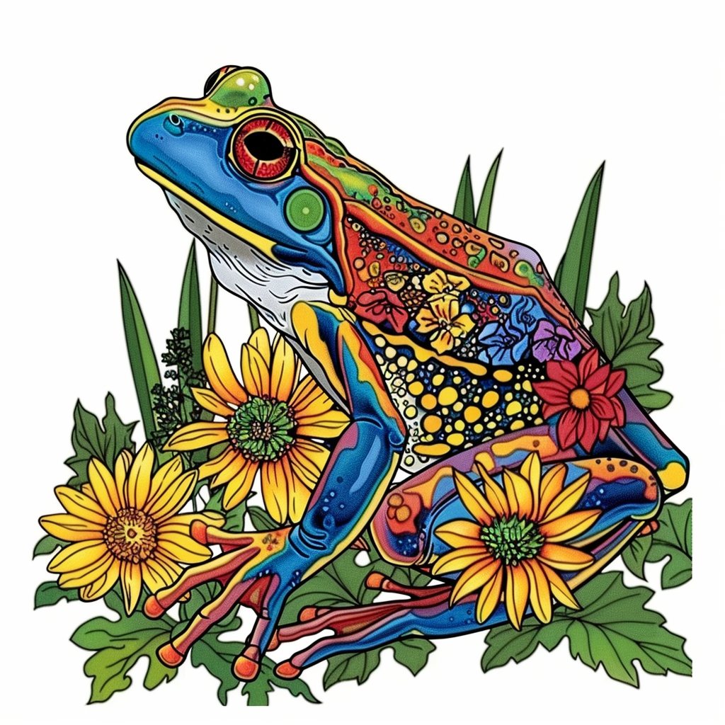 Sticker of a Frog floral majestic Expressive surreal Vinyl Decal Sticker for Car, Laptop, Tumbler and more # F016615