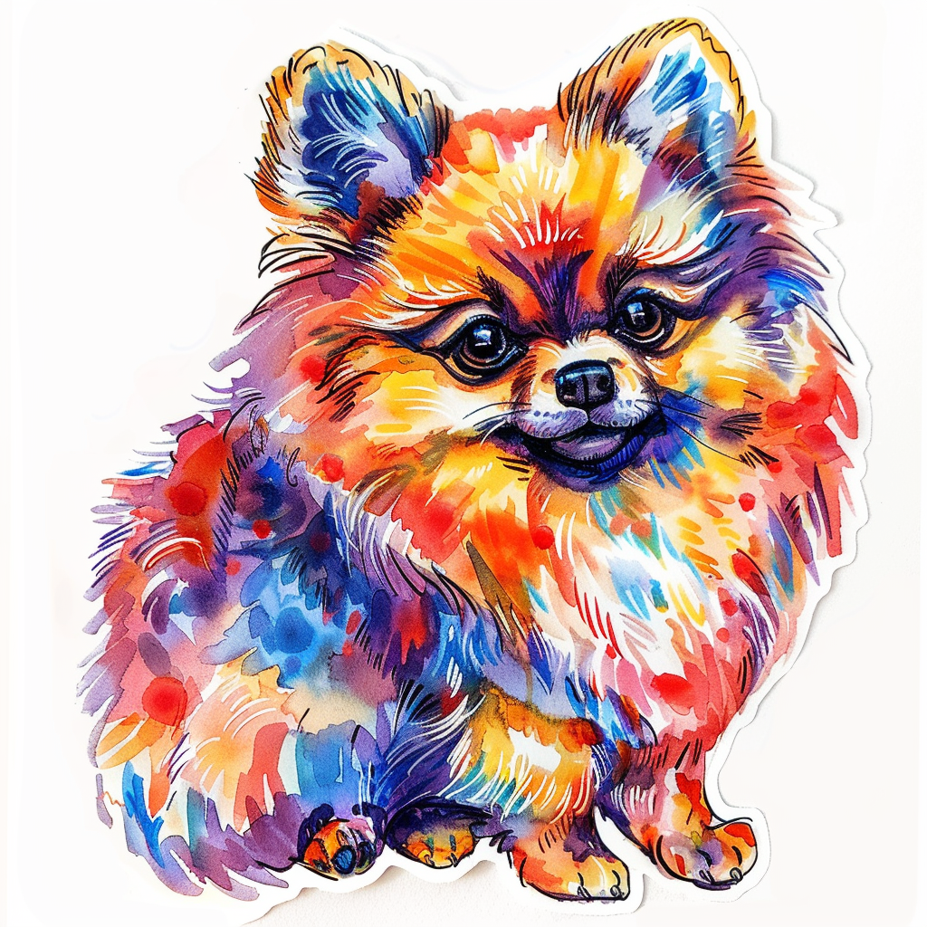 Sticker of a Pomeranian Dog cartoon majestic Expressive surreal Vinyl Decal Sticker for Car, Laptop, Tumbler and more # F013861
