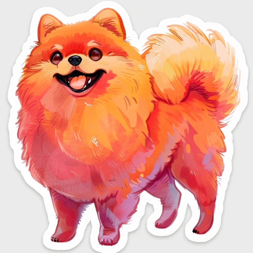 Sticker of a Pomeranian Dog cartoon majestic Expressive surreal Vinyl Decal Sticker for Car, Laptop, Tumbler and more # F013877