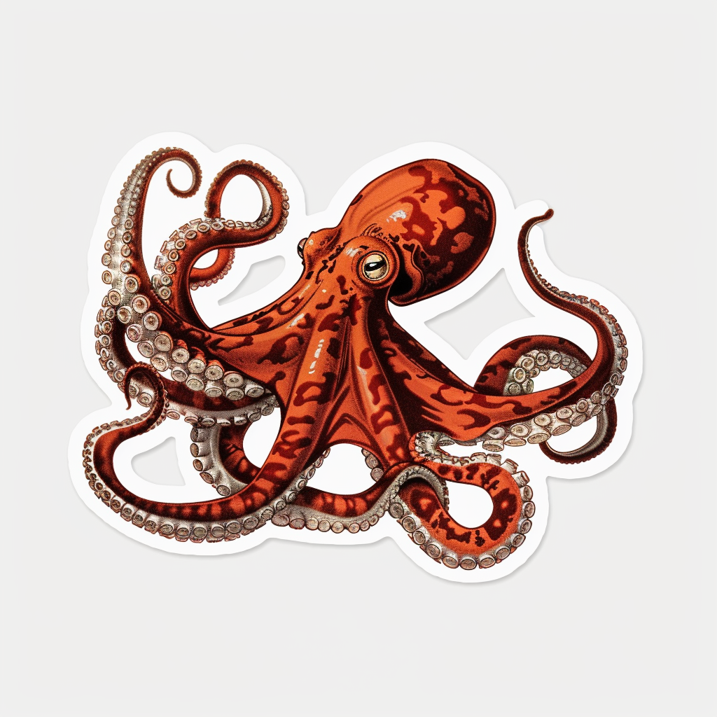 Sticker of a Octopus heartcore majestic Expressive surreal Vinyl Decal Sticker for Car, Laptop, Tumbler and more # F015779