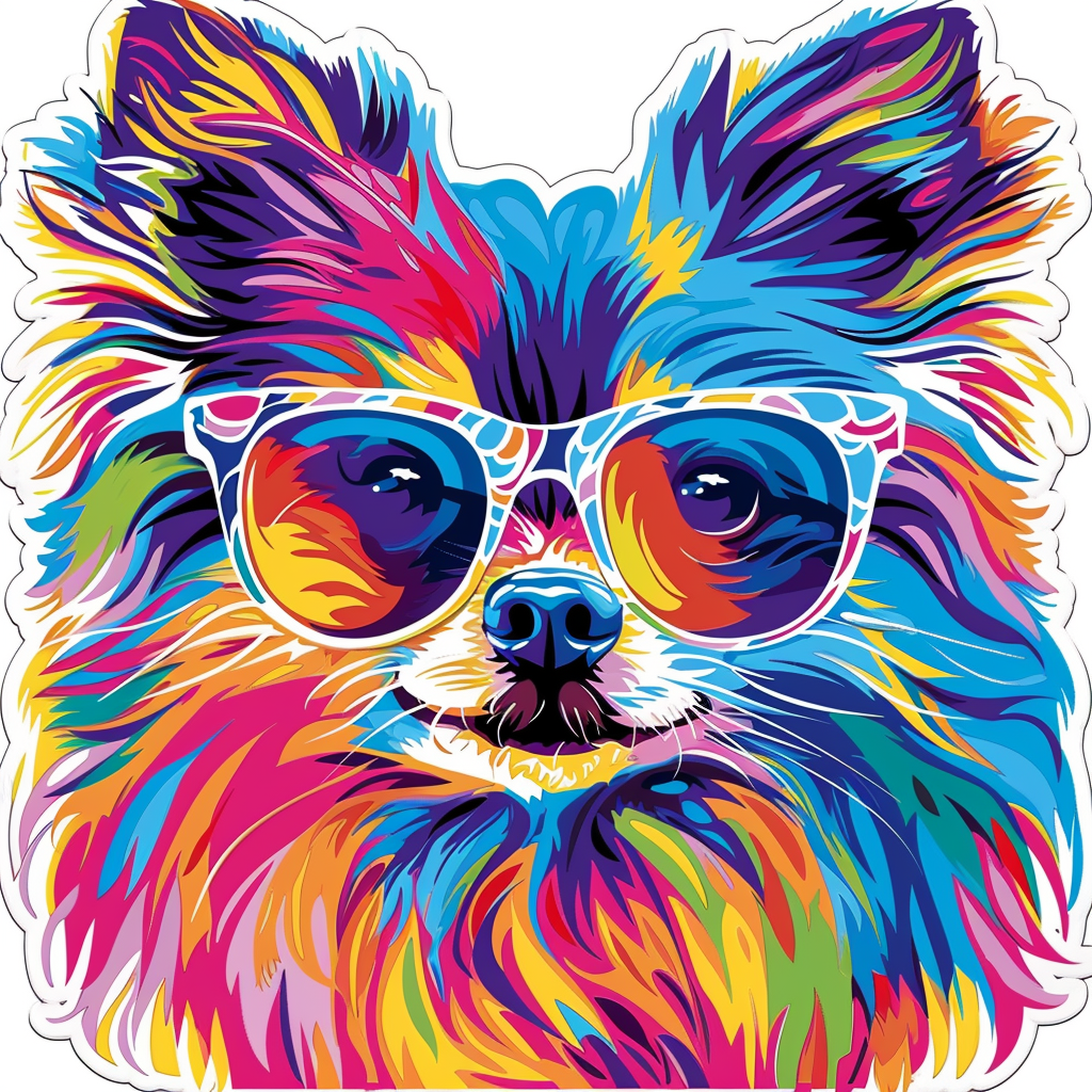 Sticker of a Pomeranian Dog wearing sunglasses majestic Expressive surreal Vinyl Decal Sticker for Car, Laptop, Tumbler and more # F013303