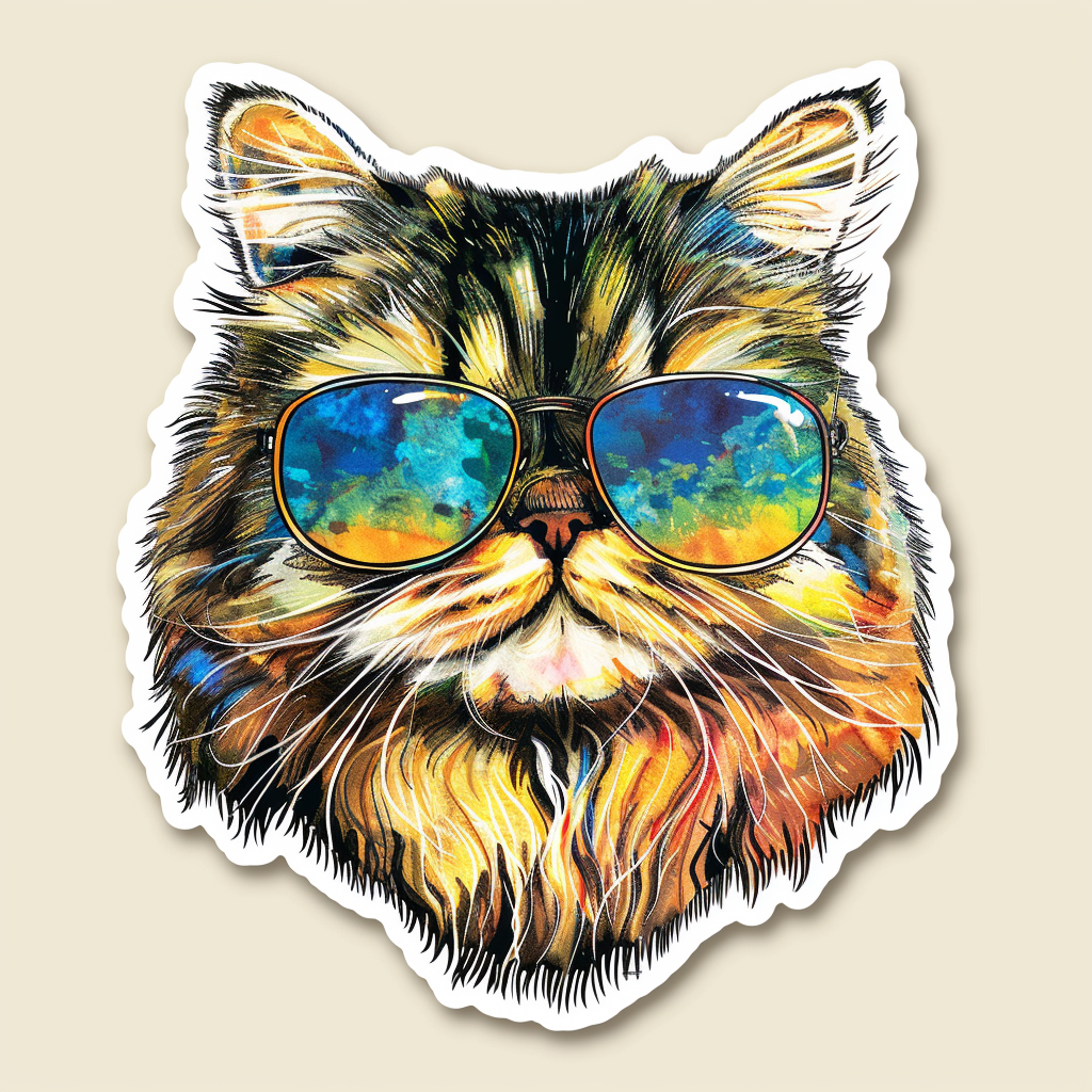 Persian Cat Expressive surreal Vinyl Decal Sticker for Car, Laptop, Tumbler and more # F016008
