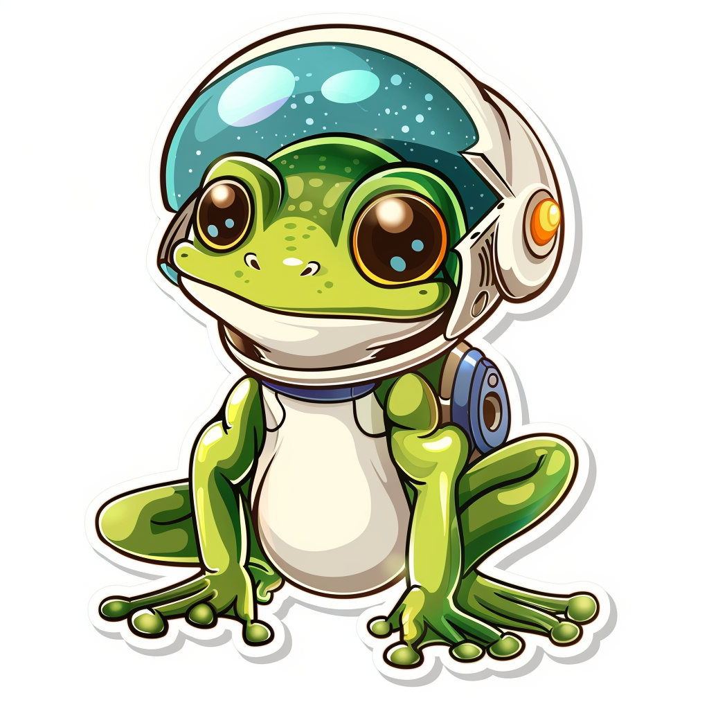 Sticker of a Cute and Adorable Frog full body wearing space suit Expressive surreal Vinyl Decal Sticker for Car, Laptop, Tumbler and more # F016635