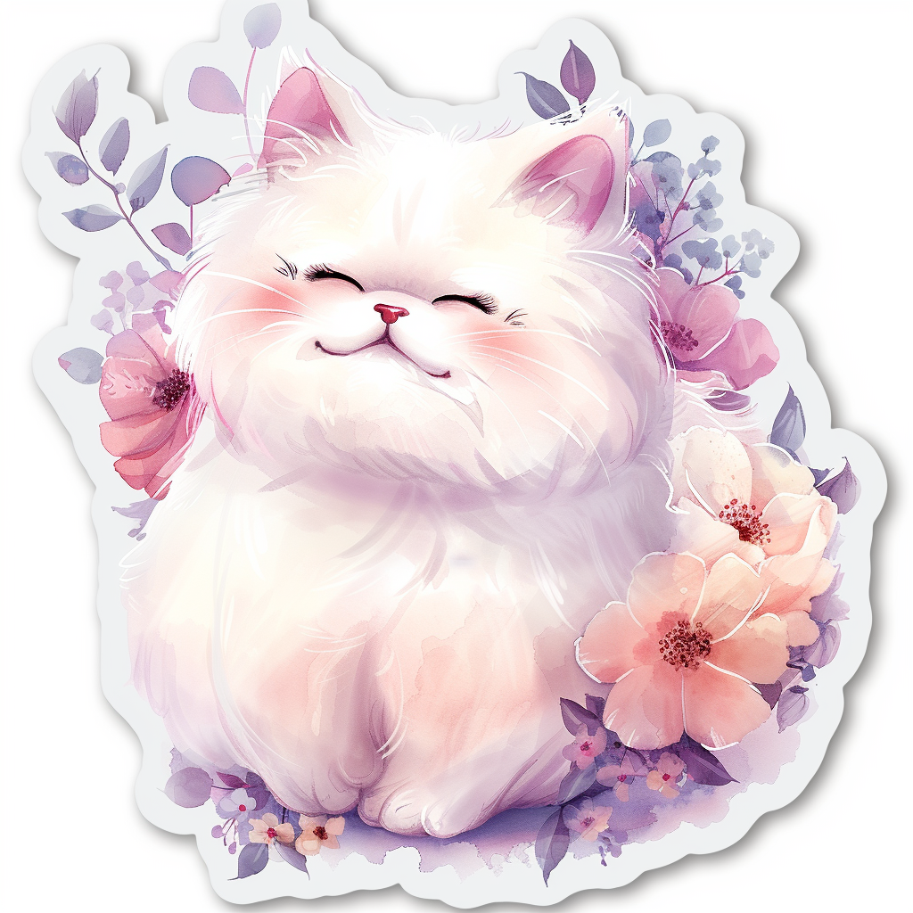 Sticker of a Adorable Persian Cat with chubby cheeks Expressive surreal Vinyl Decal Sticker for Car, Laptop, Tumbler and more # F016436