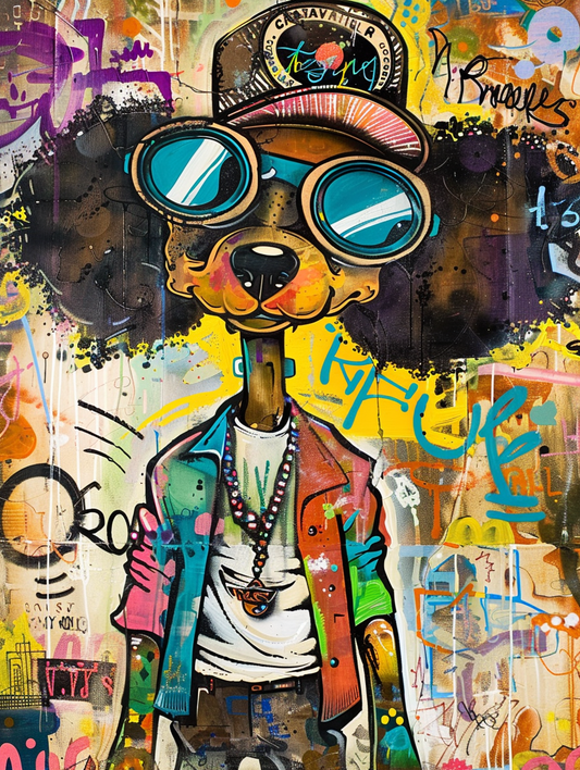 Colorful space Poodle dog with a hat Expressive surreal Poster # F024933