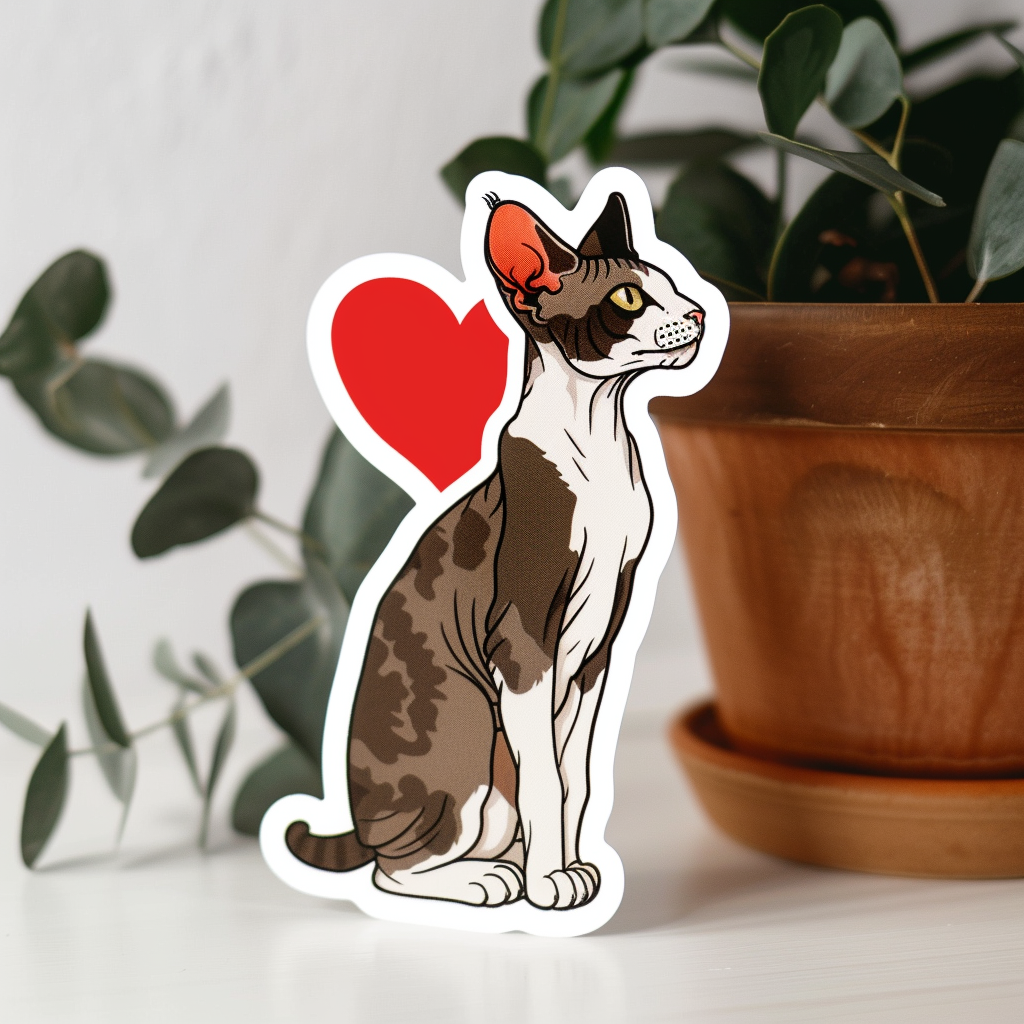 Adorable Cornish Rex Cat Expressive surreal Vinyl Decal Sticker for Car, Laptop, Tumbler and more # F021528-4" x 4"