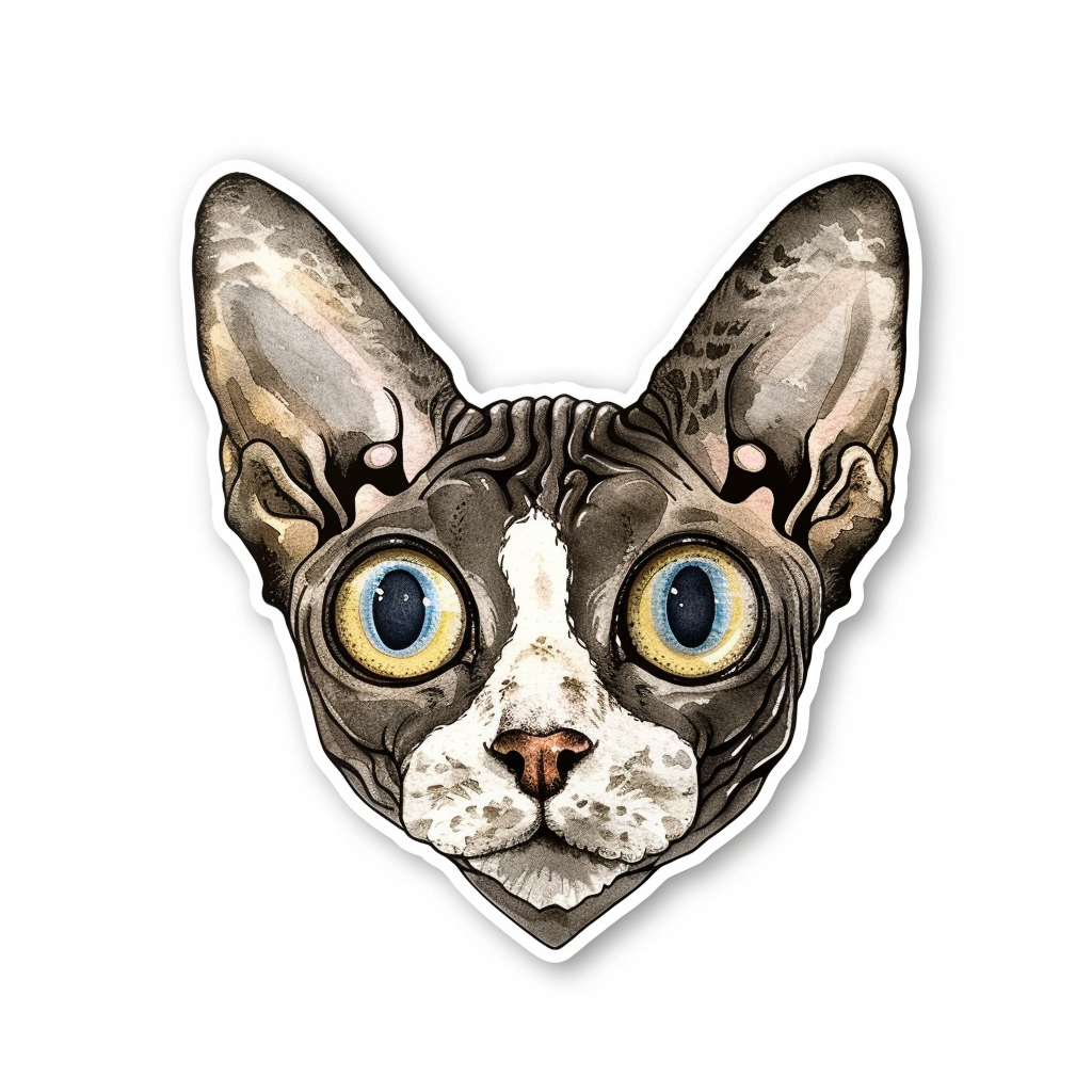 Adorable Cornish Rex Cat Expressive surreal Vinyl Decal Sticker for Car, Laptop, Tumbler and more # F021545-4" x 4"