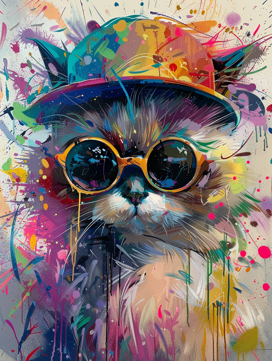 colorful space Himalayan cat with a hat Expressive surreal Poster # F025273