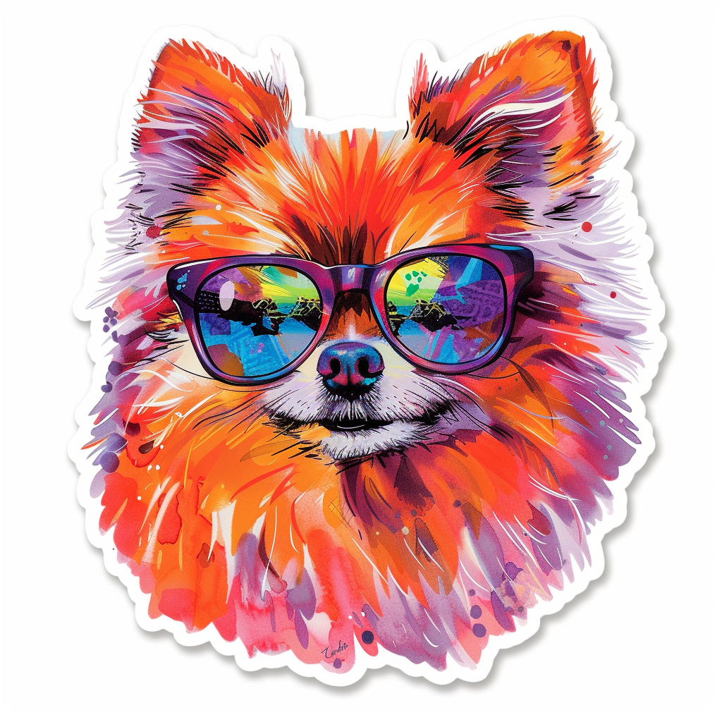 Sticker of a Pomeranian Dog wearing sunglasses majestic Expressive surreal Vinyl Decal Sticker for Car, Laptop, Tumbler and more # F013742