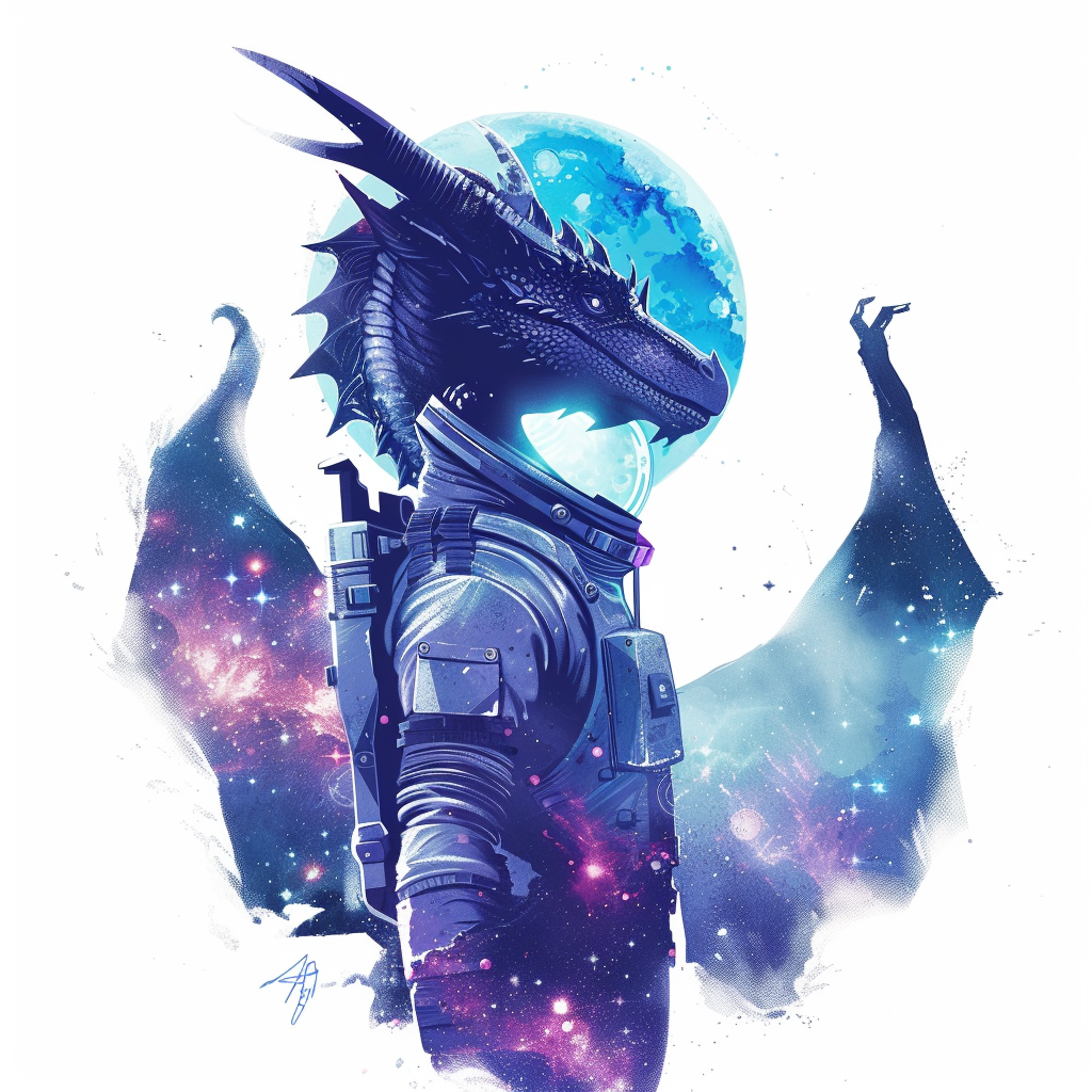 Dragon astronaut majestic Expressive surreal Vinyl Decal Sticker for Car, Laptop, Tumbler and more # F019006