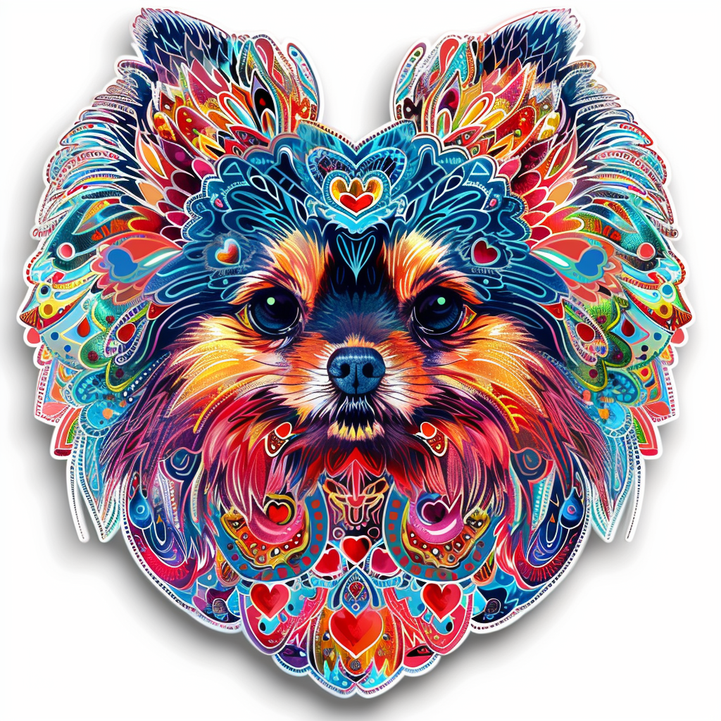 Sticker of a Pomeranian Dog majestic Expressive surreal Heartcore Vinyl Decal Sticker for Car, Laptop, Tumbler and more # F014101