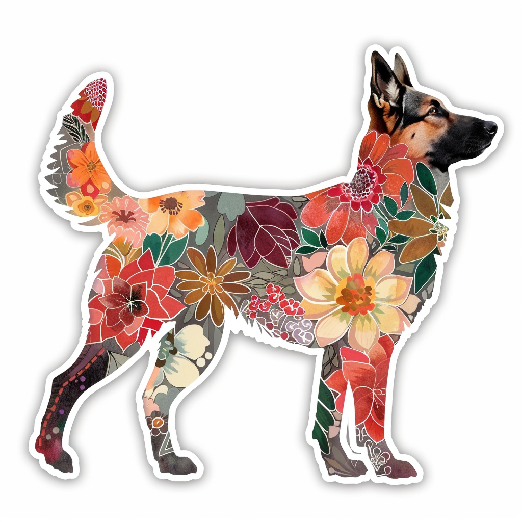 German Shepherd Dog floral Vinyl Decal Sticker for Car, Laptop, Tumbler and more # F011496
