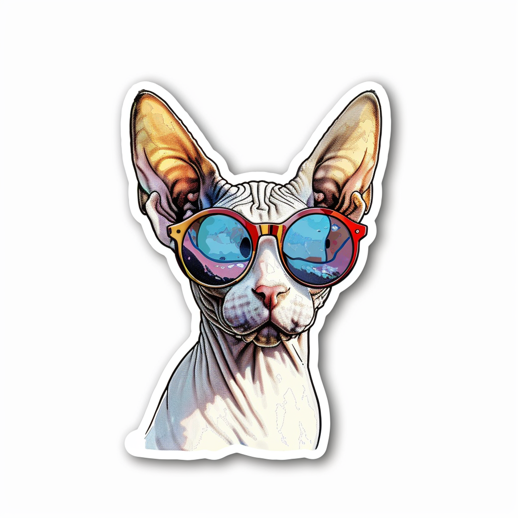Cornish Rex Cat wearing sunglasses Expressive surreal Vinyl Decal Sticker for Car, Laptop, Tumbler and more # F020767-4" x 4"