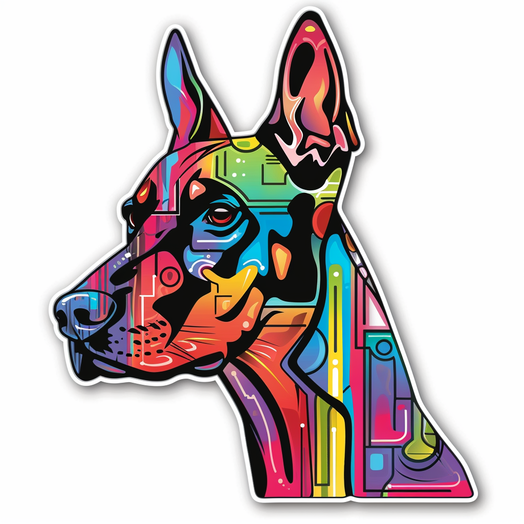 Doberman Pinscher Dog cyber punk Expressive surreal Vinyl Decal Sticker for Car, Laptop, Tumbler and more # F019459-4" x 4"